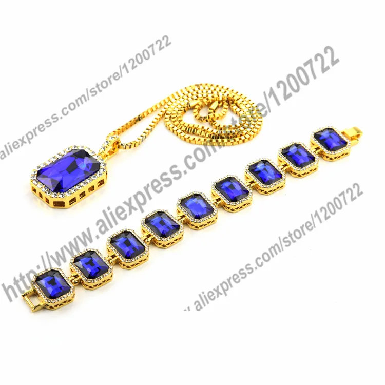 Мужской комплект из ожерелья и браслета в стиле хип-хоп золотистого цвета