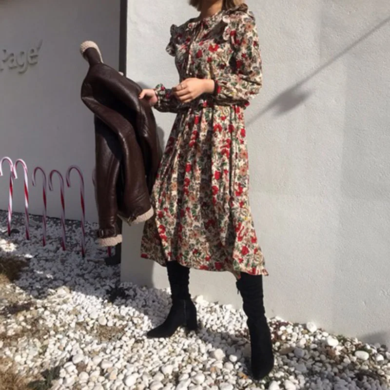 Женское платье с длинным рукавом Wixra весенне-осеннее кружевное цветочным принтом