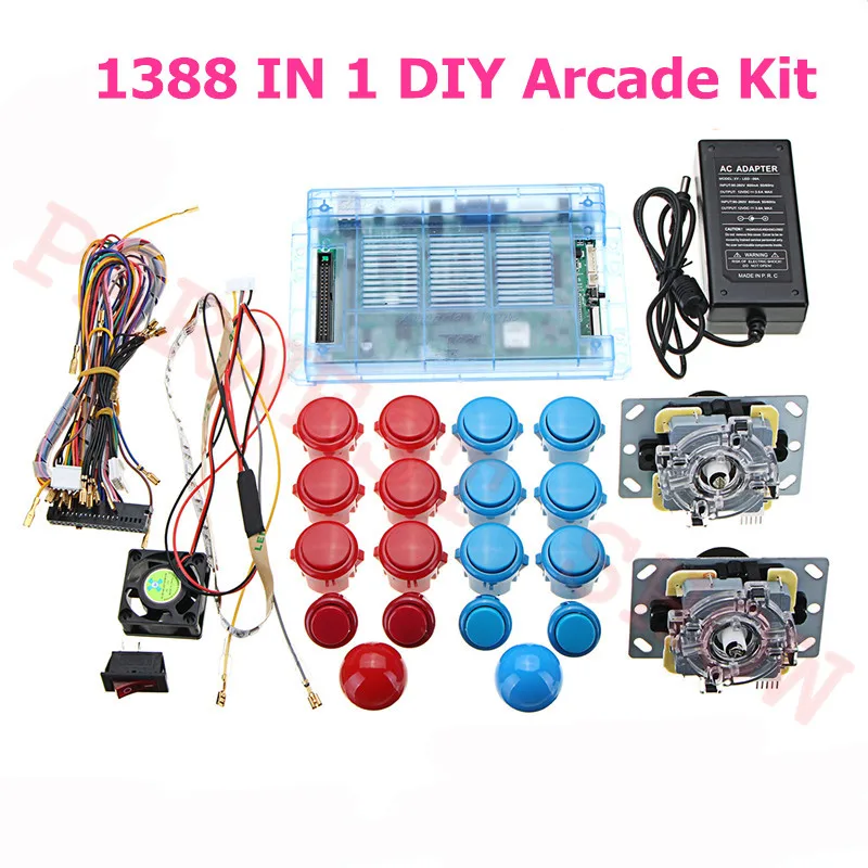 1388 in 1 kit1 DIY аркадный набор с коробкой 6S 1399 в 1 Mutli игровая печатная плата мощность Jamma жгут баолианские кнопки и Sanwa стиль джойстик - Цвет: 1388 in 1 kit1
