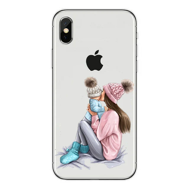 TPU Soft Super Mom Черные коричневые волосы, уважаемые дети, мама, сын, королева 01, мама, принцесса, задняя чехол для iPhone 7 6 6s 8 Plus 5s X XS, силиконовые чехлы для телефонов - Цвет: TPU Soft Super Mom