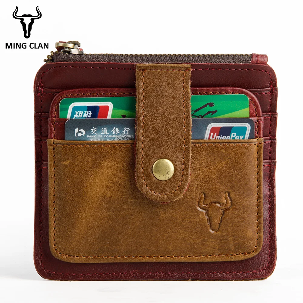 MingClan Mini Wallet Coin Card Bag Genuine Leather Purse Designer Clutch Slim Thin Money Bag Coin Pocket Red Gifts For Men Women