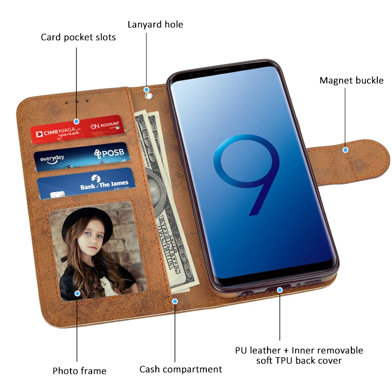 Чехол книжка 2 в 1 LANCASE для Samsung Galaxy S9 магнитный Ретро из искусственной кожи Plus