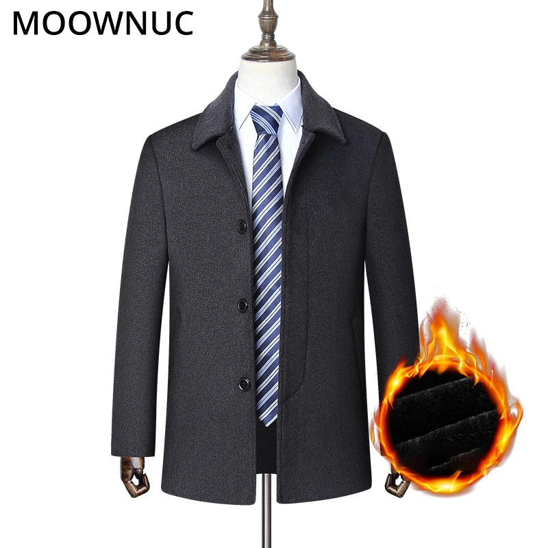 

Men's Coat Slim Fur collar Business Casual Woollen Male Thick Autumn Winter Overcoat Fashion Blends Brand Clothing MOOWNUC MWC