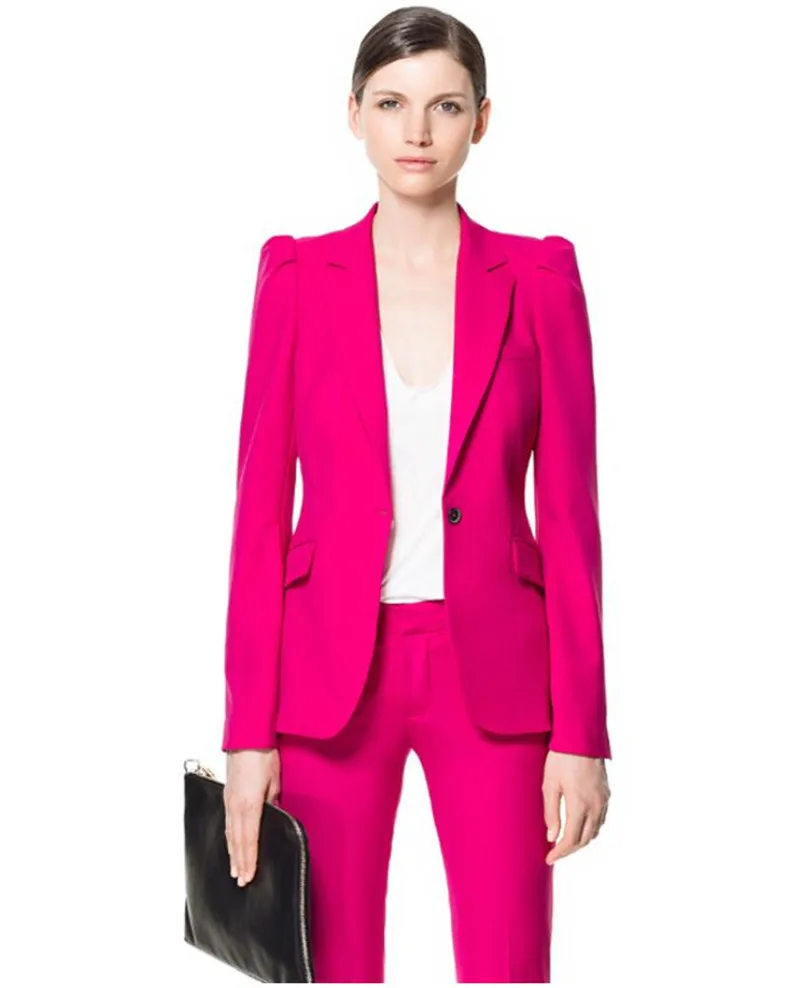 New Fuchsia Women Suits Business Pant Suits Women Summer Business Suits Female Formal Work Wear 2 Piece Female Trouser Suits