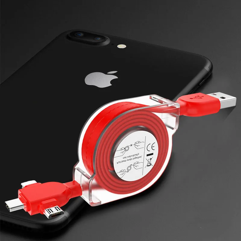 3 в 1 USB кабель type C Micro для iPhone XS IOS 12 выдвижной зарядки samsung Xiaomi синхронизации данных
