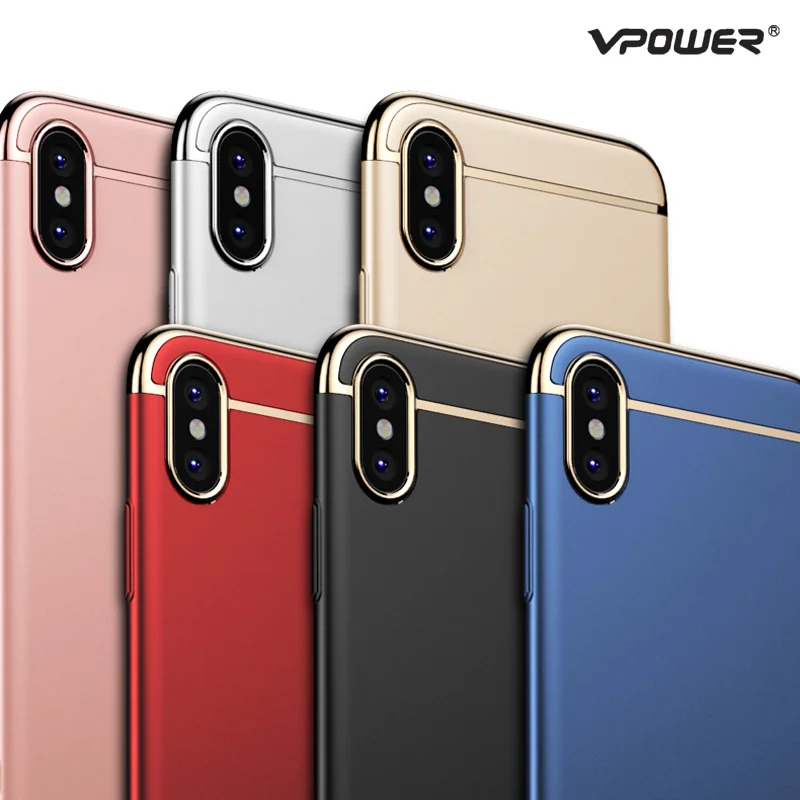 Чехол для iPhone X Ультратонкий Роскошный чехол Vpower 3 в 1 Жесткий задней панели