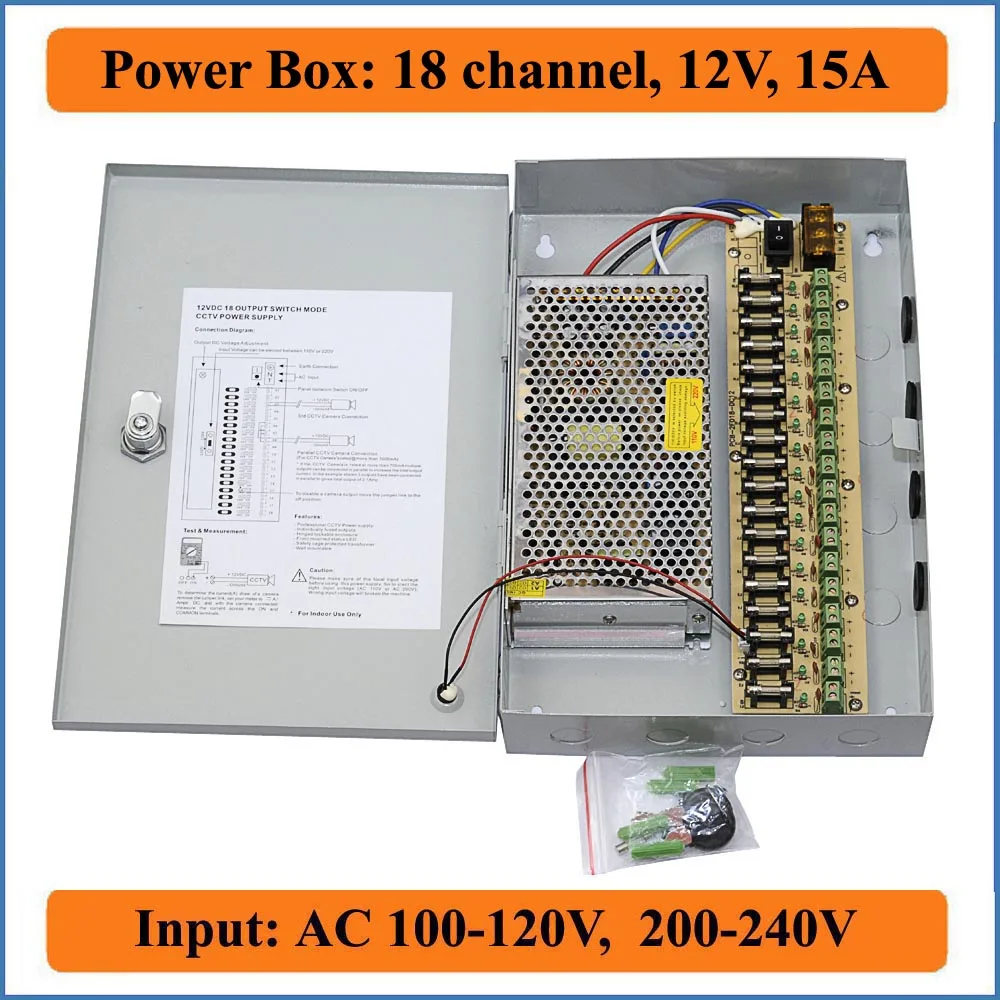 18 Порты и разъёмы DC12V 15A CCTV Камера Мощность коробка охранного видеонаблюдения s