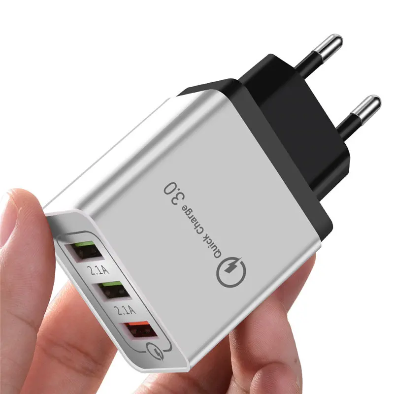 black white 18 Вт 3 отверстия USB зарядное устройство адаптер Быстрая зарядка 3,0/2,0 быстрое зарядное устройство для мобильного телефона QC3.0 ЕС США штекер для iPhone samsung Xiaomi huawei - Тип штекера: black white