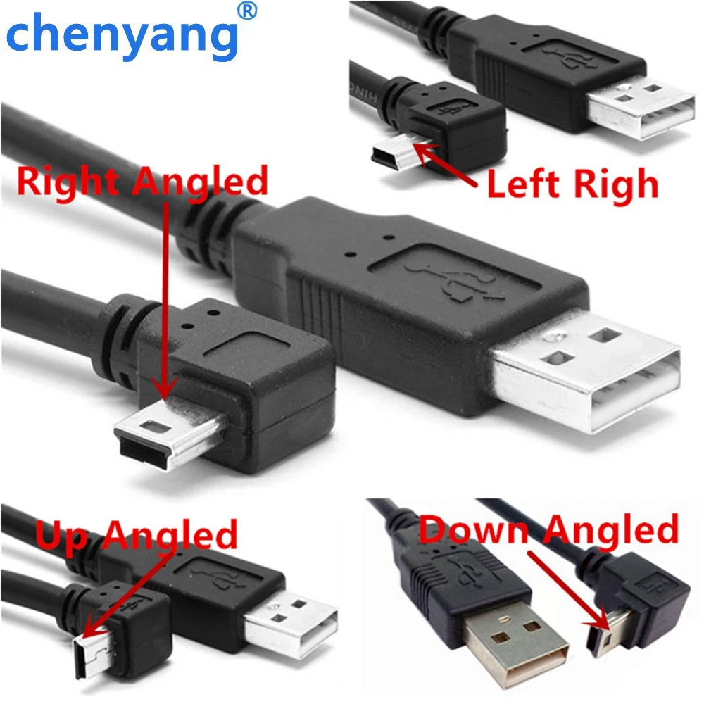 Кабель для передачи данных с USB 2 0 папа на Mini B 5 контактный 90 градусов вверх вниз