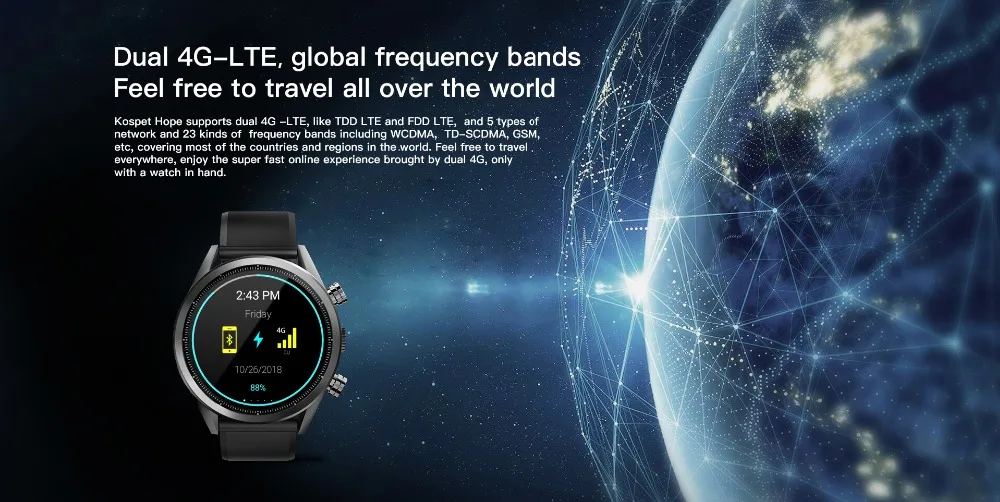 Kospet Hope 4G Smartwatch телефон Android7.1.1 3 ГБ+ 32 ГБ 1,3" AMOLED wifi/gps/ГЛОНАСС 8.0MP IP67 Водонепроницаемый MT6739 Смарт-часы для мужчин
