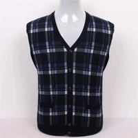 100goat cashmere plaid knit men fashion thick cardigan sweater dark blue 3color s3xl