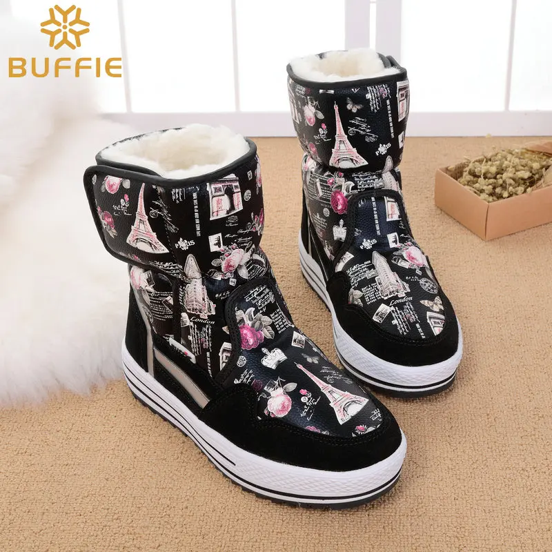 Большие размеры детская обувь для девочек теплые черные ботинки с толстым плюшем