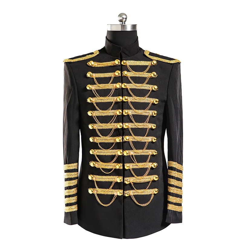 Модный бренд форма Для мужчин блейзеры золото Костюмы Slim черный певец Пром