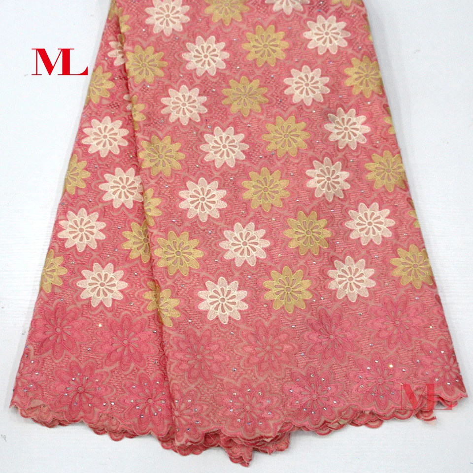 M&ampL 5yds Nigerian High Quality african lace fabric French gold bead rhinestones water soluble embroidery mc030 | Дом и сад