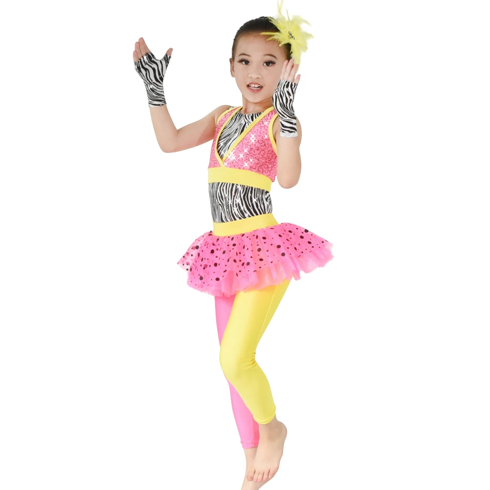 

MiDee Polka Dots Tutus Skirt Leotard Pants Sequins Vest With Zebra Leotard Under Jazz & Tap Dance Costumes