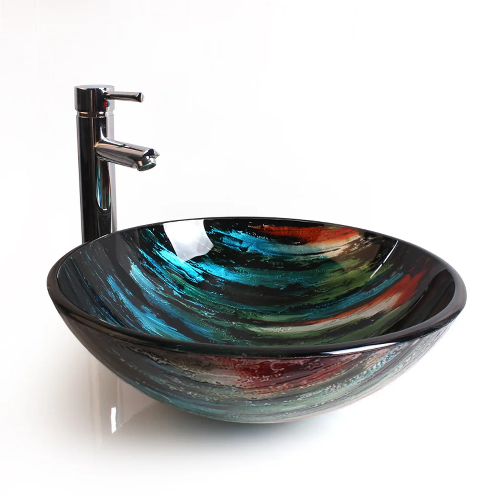 Creative Art Tempered Glass Washbasin Balcony Bathroom round glass sink bowl LO629221 | Обустройство дома