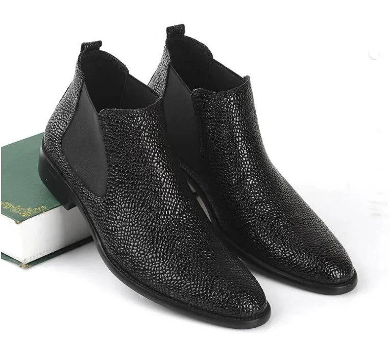 

All Season Men Popular Pointed Toes Elastic Black High Top Personality England Style Ankle Boots Men Breathable Short Boots