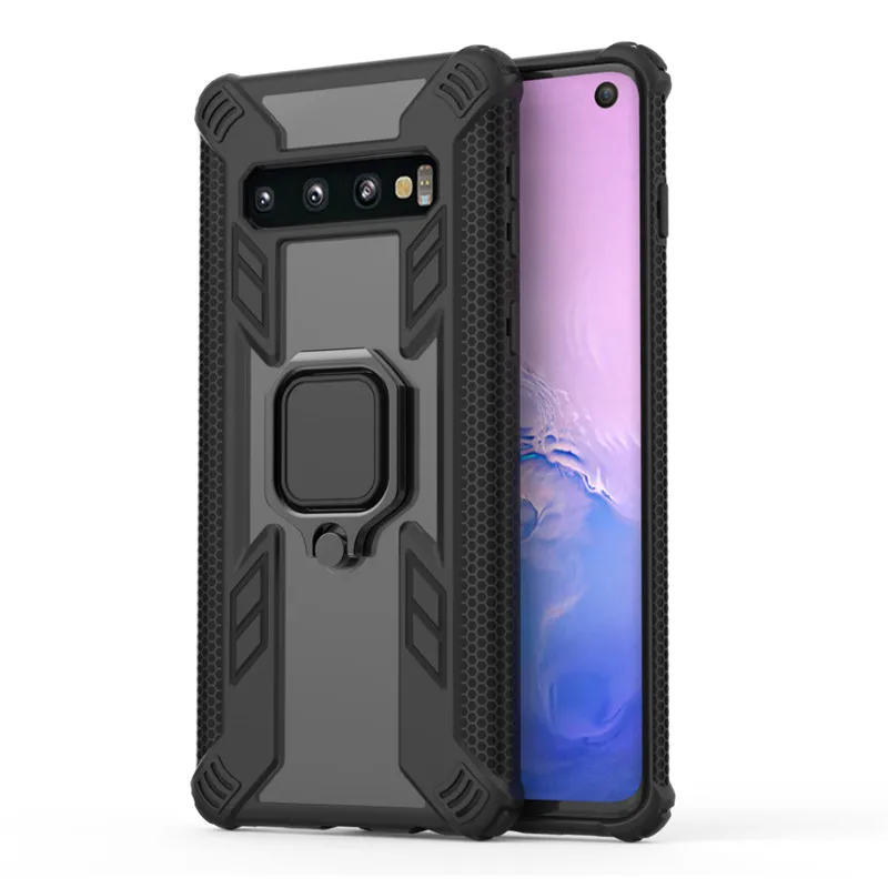 Для samsung Galaxy S10 плюс S10E чехол магнитное кольцо прозрачный защитный чехол для A10 A20 A30 A50 M10 M20 M30 противоударный держатель чехол s - Цвет: black
