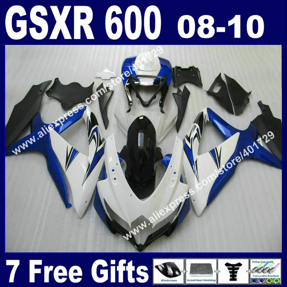 Совершенно новые обтекатели 2008 2009 2010 для SUZUKI GSXR 600 750 K8 08 09 10 GSXR600 GSXR750 белый синий