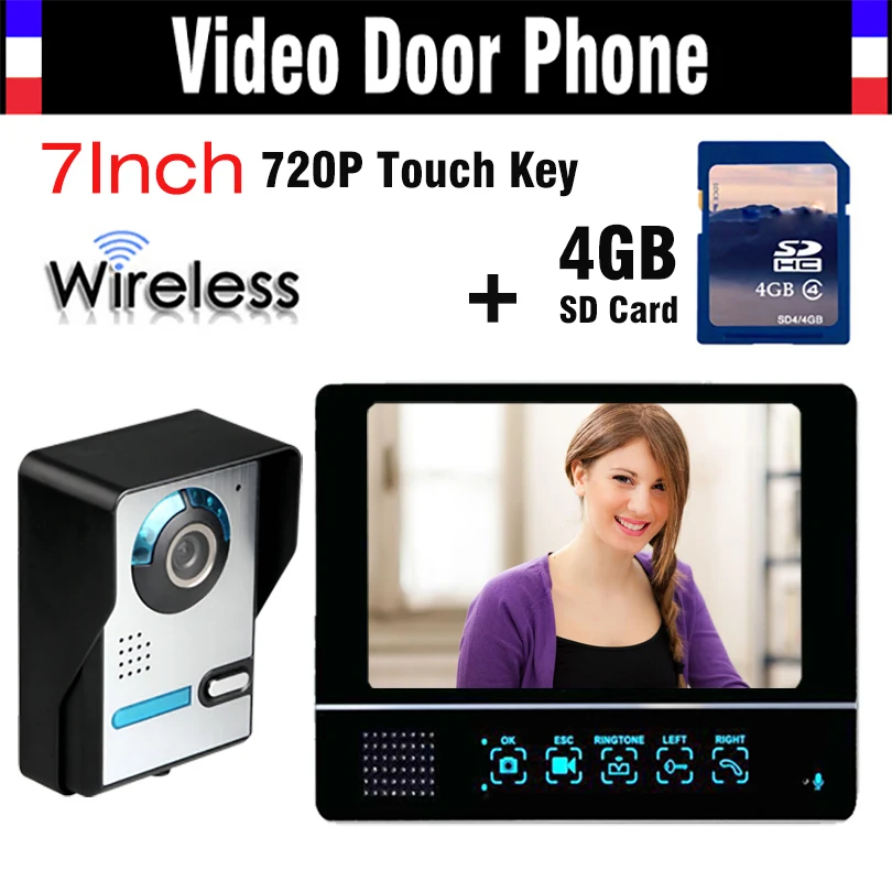Беспроводной видеодомофон дверной звонок Система связи + 4 Гб SD карта Запись 7