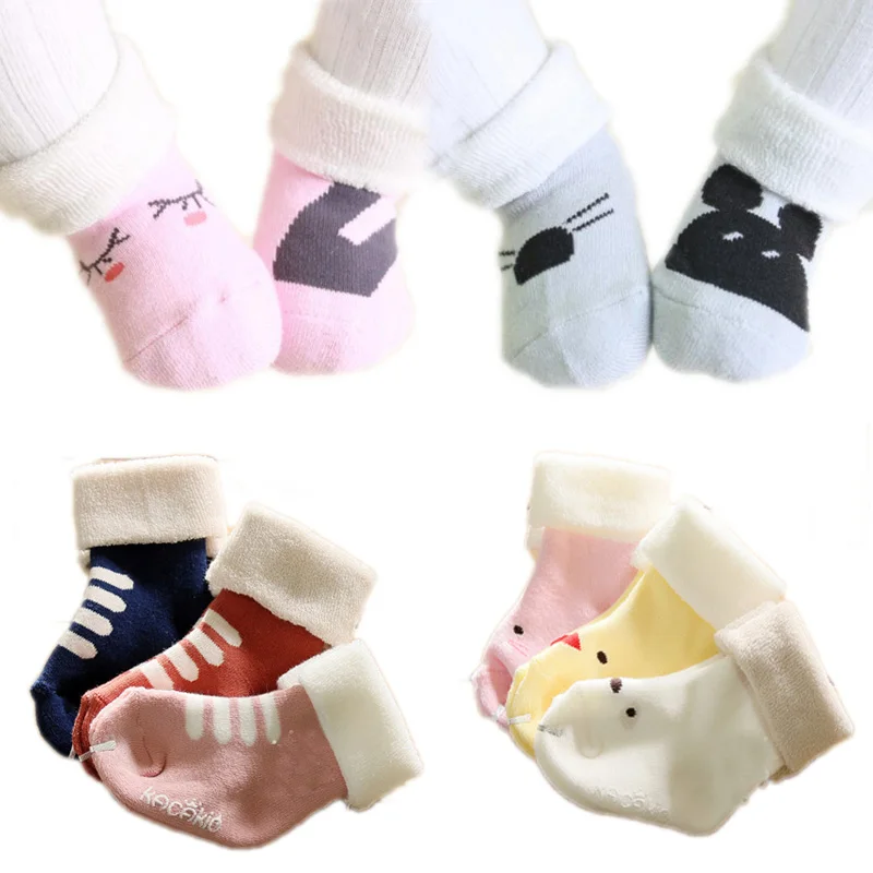 Осенне-зимние хлопковые милые детские носки унисекс с рисунком