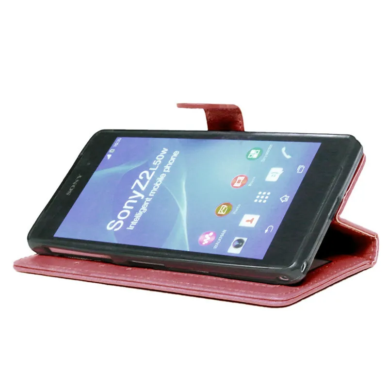 Кожаный чехол книжка с подставкой для Sony Xperia Z2|case cover|leather wallet casewallet case |