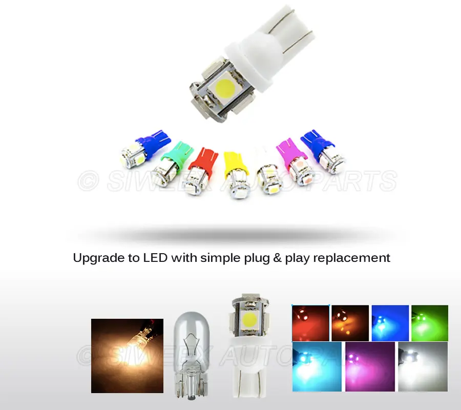 

100Pcs T10 5SMD LED 5050 12V Car Auto Side Marker Width Lamp Lights LED Bulbs Instrument Panel Lamp Red Green Blue Iceblue White