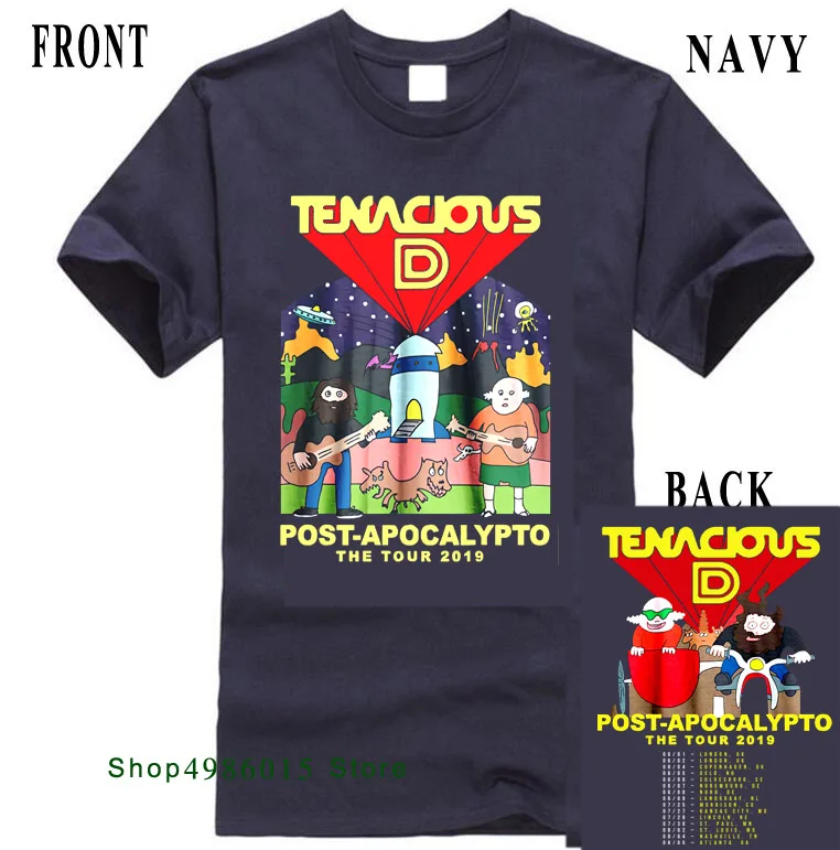 Tencious D Post-Apocalypto Tour, Мужская черная футболка с датами, размер S-3XL, мужская повседневная хлопковая футболка с коротким рукавом - Цвет: Тёмно-синий