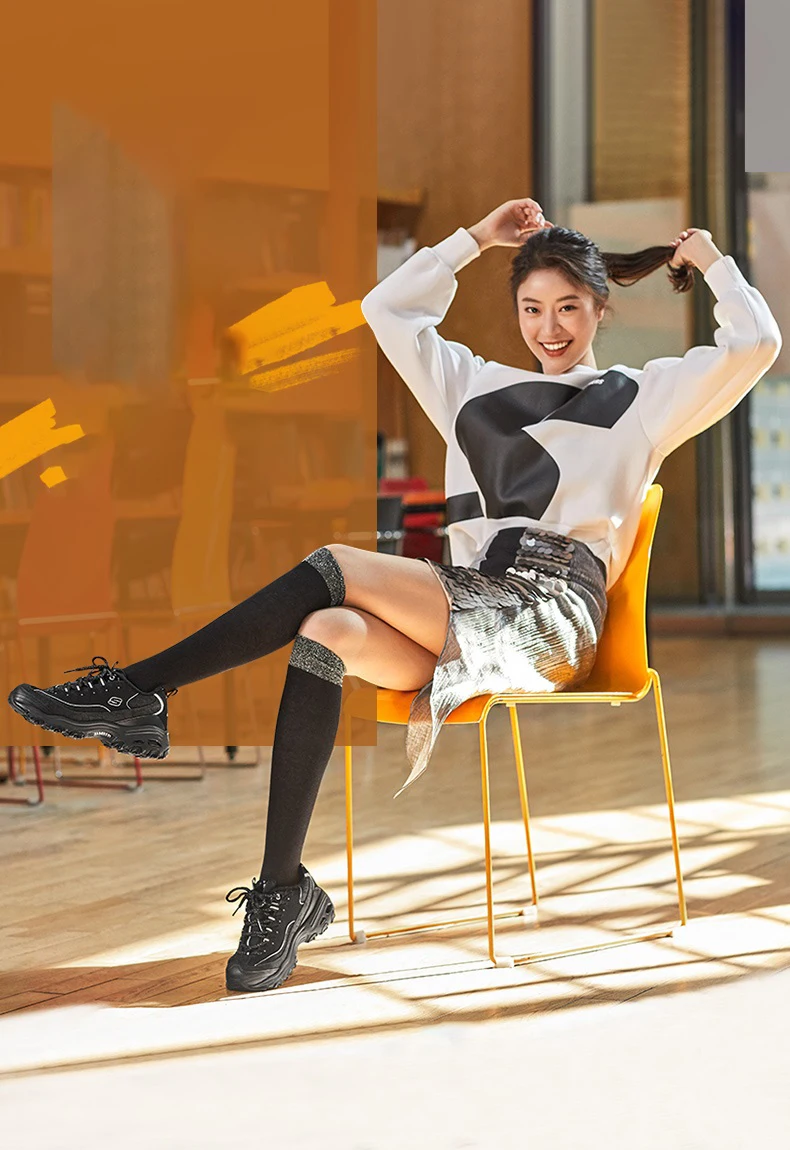 Skechers/женская повседневная обувь; сезон осень-зима; D'lites; модные кроссовки на танкетке; chaussures femme; 66666078-BKGY