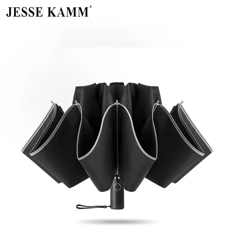

JESSE KAMM automatic 10 bone 190T reverse umbrella sunny rain folding triple commercial umbrella for men and women 1-2 people
