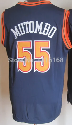 2015 Man Denver #55 Dikembe Mutombo Retro Trowback Basketball Jersey Shirt Uniform Road Away Blue White Wholesales Lowest Price | Спорт и
