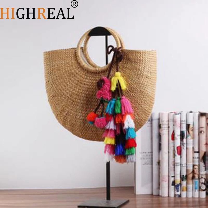 

Beach Bag Straw Totes Bag Bucket Summer Bags with Tassels Women Handbag Braided 2019 New High Quality Tassel Rattan Bag