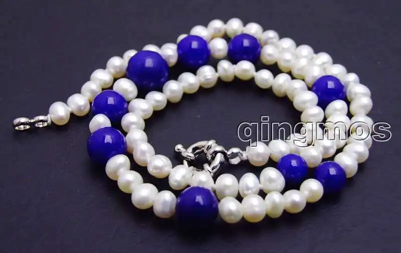 

SALE 5-6mm White round Natural pearl and 6-10mm blue Stone 17" Necklace-nec5927 wholesale/retail Free shipping