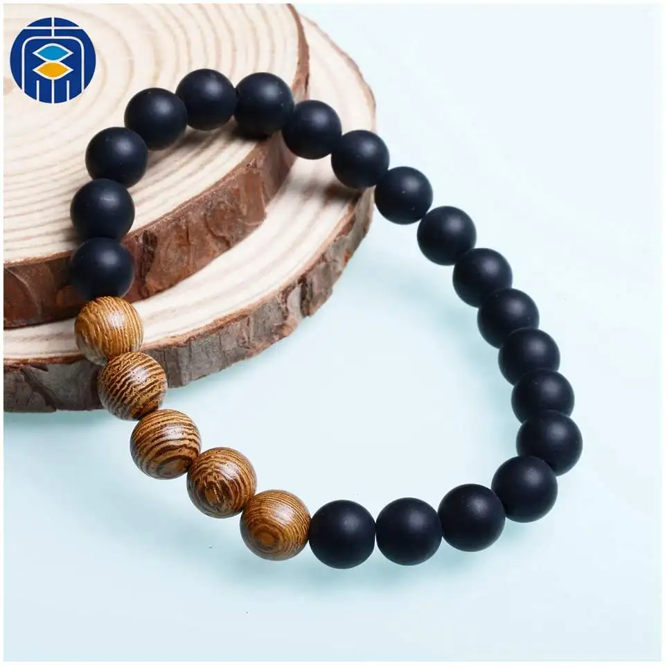 JuleeCrystal Men браслет из деревянных бусин 6mm 8mm Black Matte браслеты с бусинами ручной