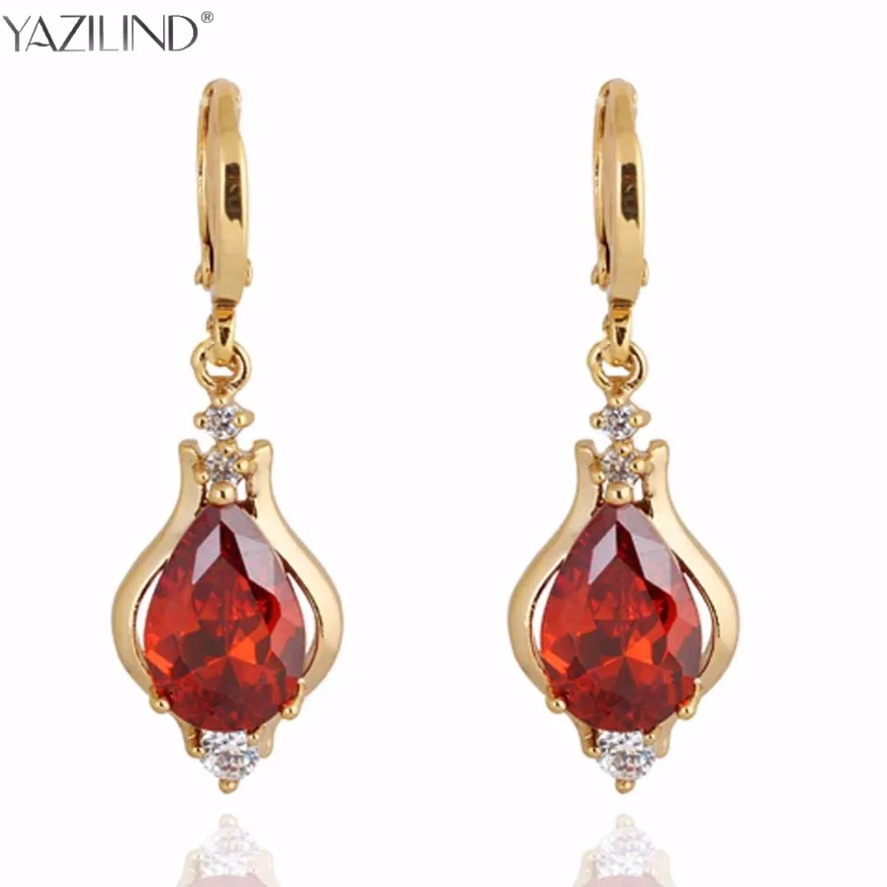 2017 Роскошные красные висячие серьги-капли с большим драгоценным камнем