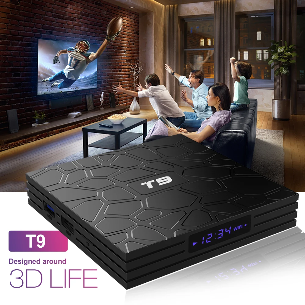 T9 Android 9 0 ТВ коробка 4 Гб оперативной памяти 32 встроенной RK3328 ядра 1080 P H.265 Bluetooth K