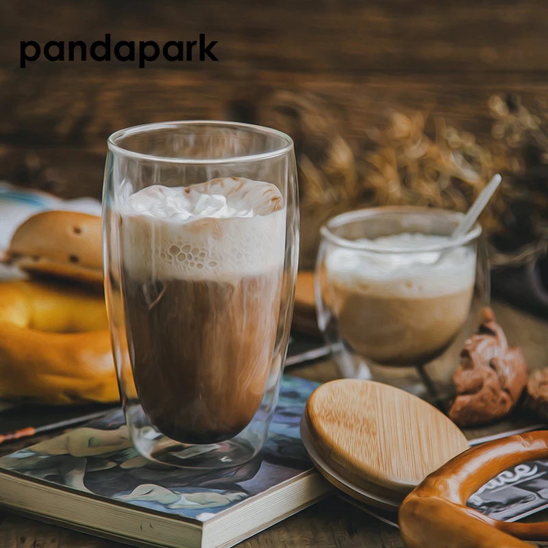 Стеклянная Кружка Pandapark с двойными стенками и бамбуковой крышкой | Дом сад