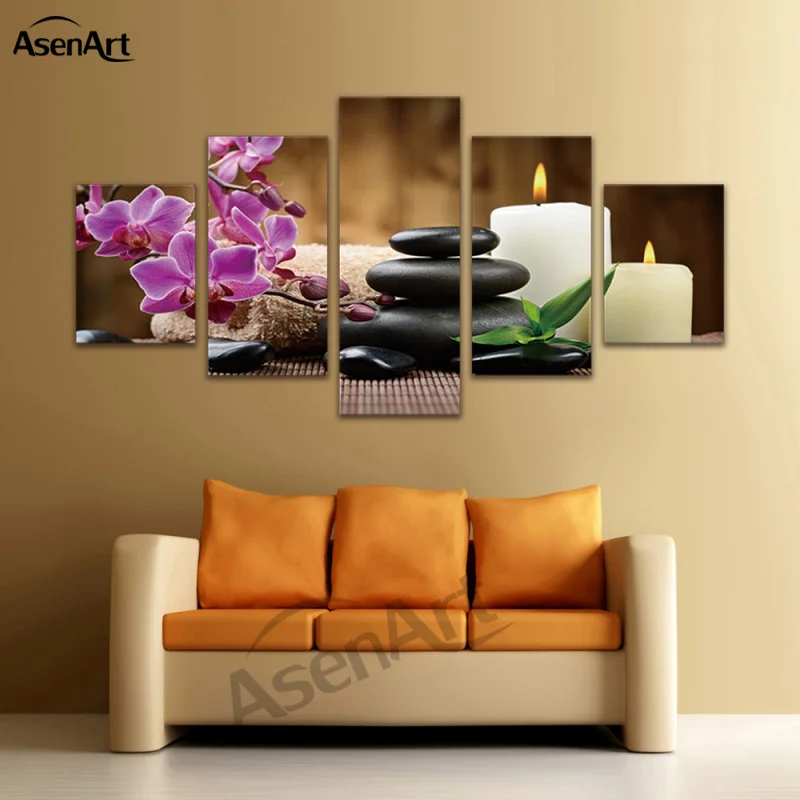 Картина из бамбукового камня Будды с 5 панелями украшение для дома печать на