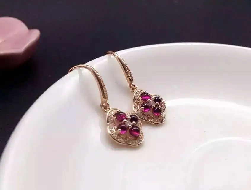 Серьги из натурального красного граната серьги-капельки серебра 925 пробы с