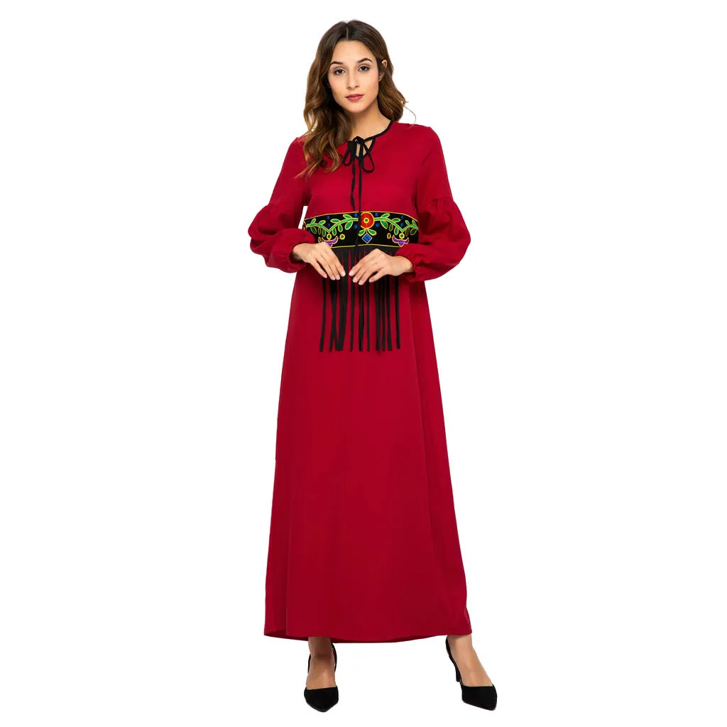 2019 Горячее предложение женское платье мусульманское кафтан красное с кисточками