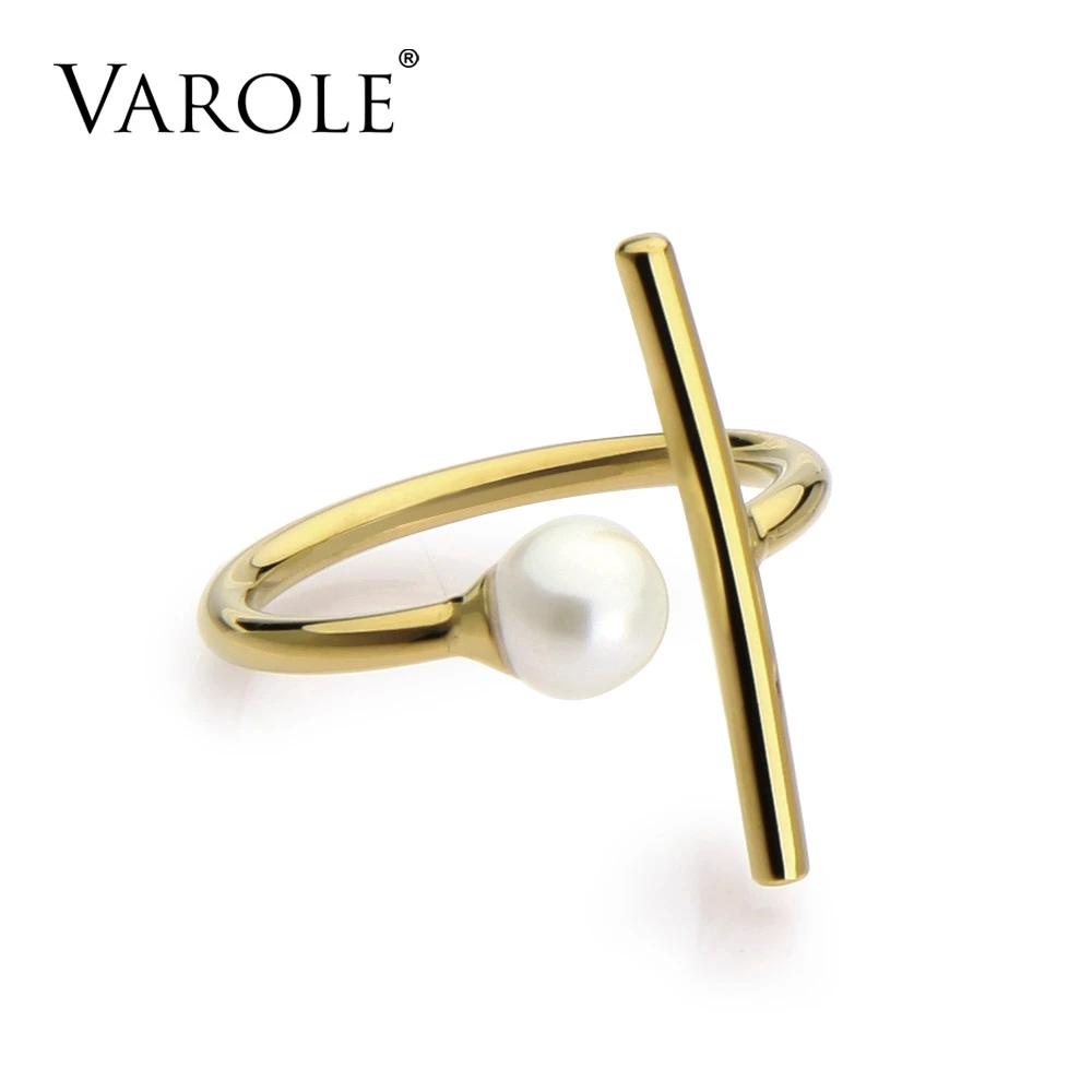 

VAROLE Minimalist Line and Shell Pearl Rings Adjustable Size Gold Color Midi Rings for Women Stainless Steel Ring Anel