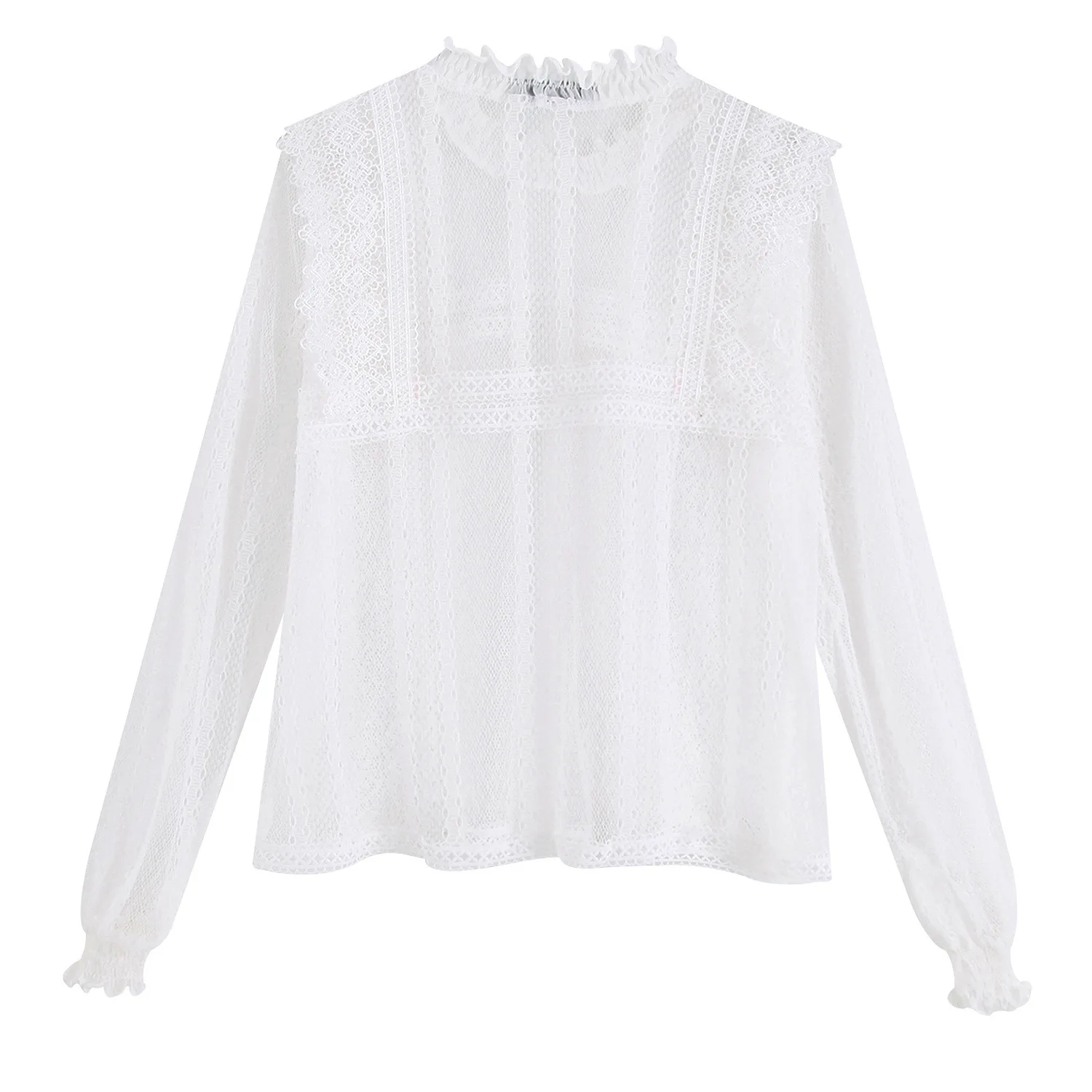 

Blusas Mujer De Moda 2019 Summer New Lace Collar Perspective Lace Long Sleeve Pullover Shirt Women Blouse Women 2019