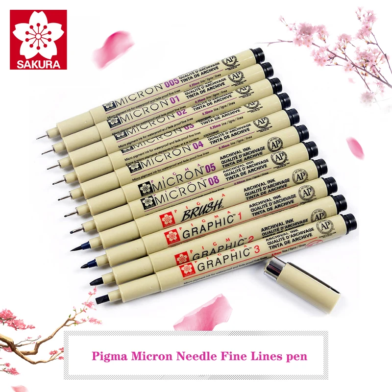 SAKURA Pigma Micron Needle водонепроницаемый тонкие линии черный маркер для эскиза ручка