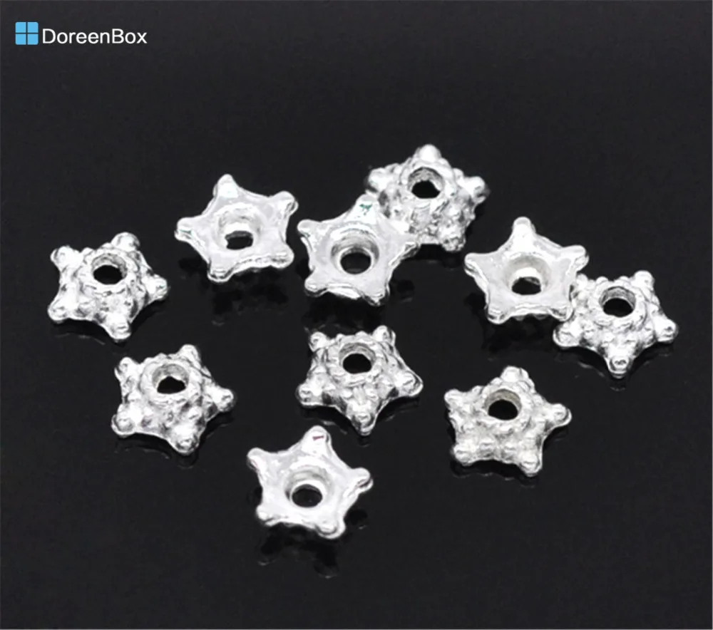 Doreen Box Lovely 500 серебряных цветов колпачки из бисера фурнитура 5 мм (B12521)|bead caps|flower bead
