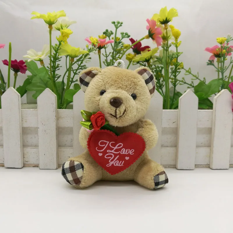 Оптовая продажа плюшевый медведь 9 см с надписью I love you heart and flower для свадьбы 24