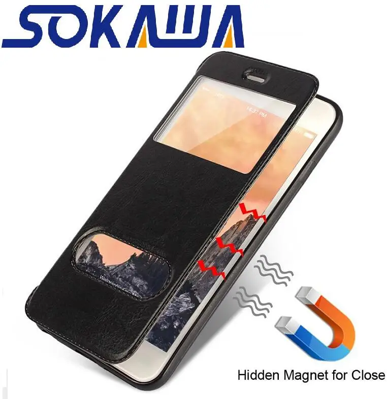 Умный чехол для Apple iphone 5 5S 6 6s Plus 7 8 с магнитным двойным окошком подставкой книги