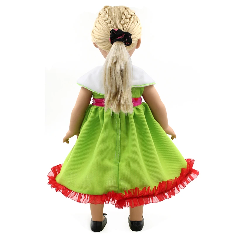 

2017 Cherry Pattern Green Princess Dress Suit Girl Dolls Baby Clothing of 18 Inch Doll Dress Girl Best Gift MG-192