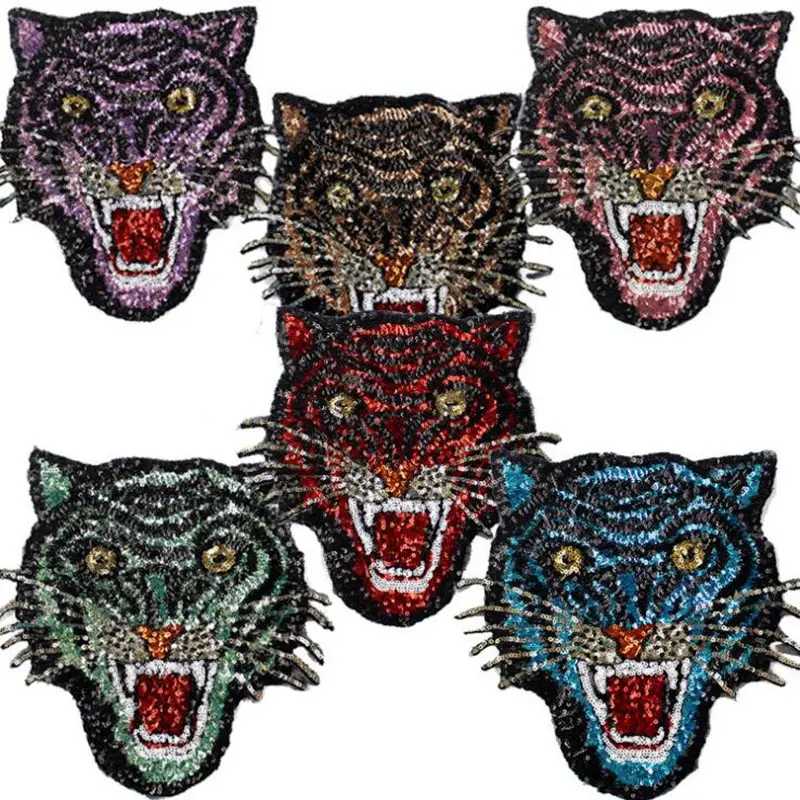 6 цветов блестящие Вышитые тигровые нашивки для одежды фотоаппликация|embroidered tiger