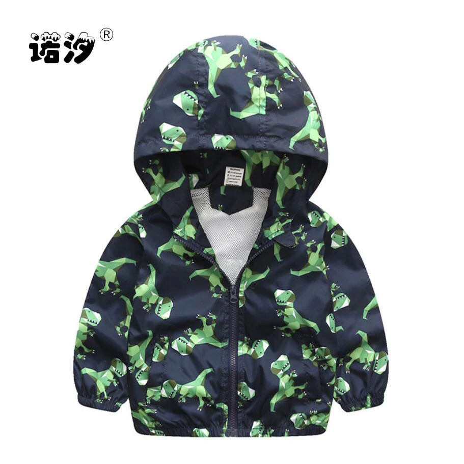 Детская демисезонная ветровка с капюшоном динозавром | одежда и обувь