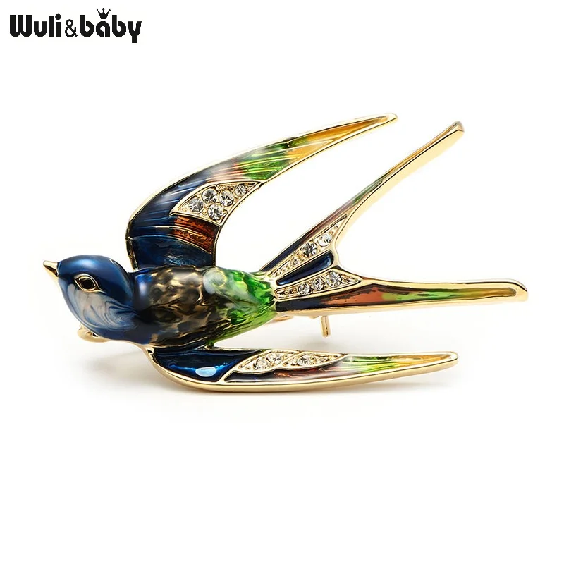 multicolor Классическая брошь на застежке Wuli&baby, брошь из металлического сплава, с эмалью, в форме ласточки, брошь-значок для шарфа, свадебный аксессуар, подарочная брошь - Окраска металла: multicolor